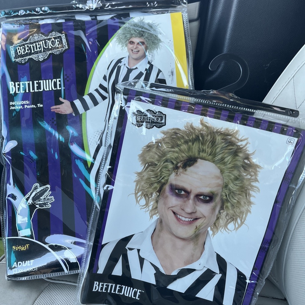 NWT Beetlejuice Men's Sz XXL 2X Complete Costume Blk/wht Suit